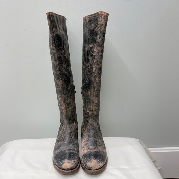 Bed|Stu BedStu tall leather black brown distressed riding‎ boots women's 8.5 - Picture 2 of 10
